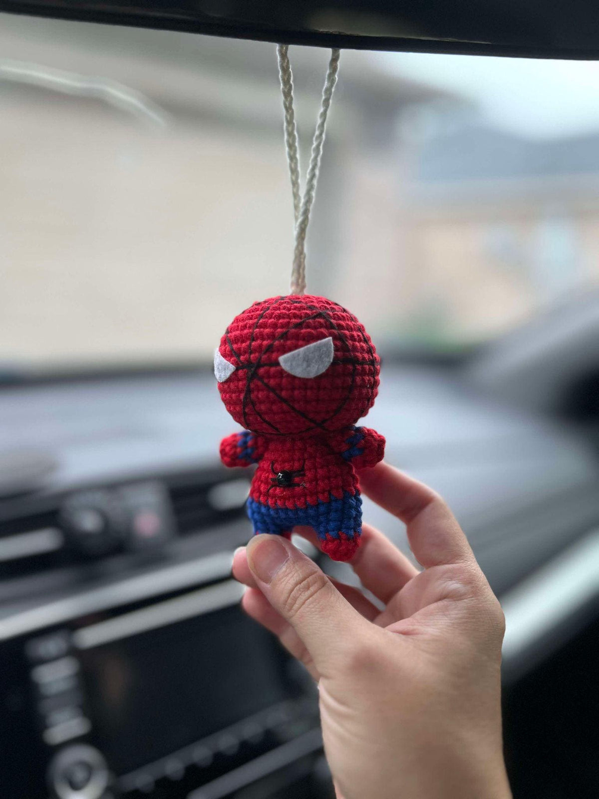 Handmade Crochet Batman Car Charm, Superhero Decor