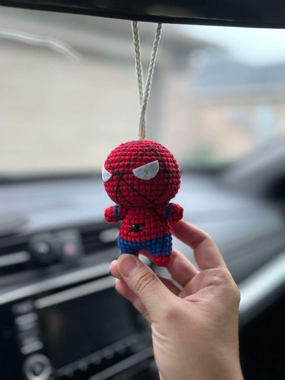 Handmade Crochet Batman Car Charm, Superhero Decor