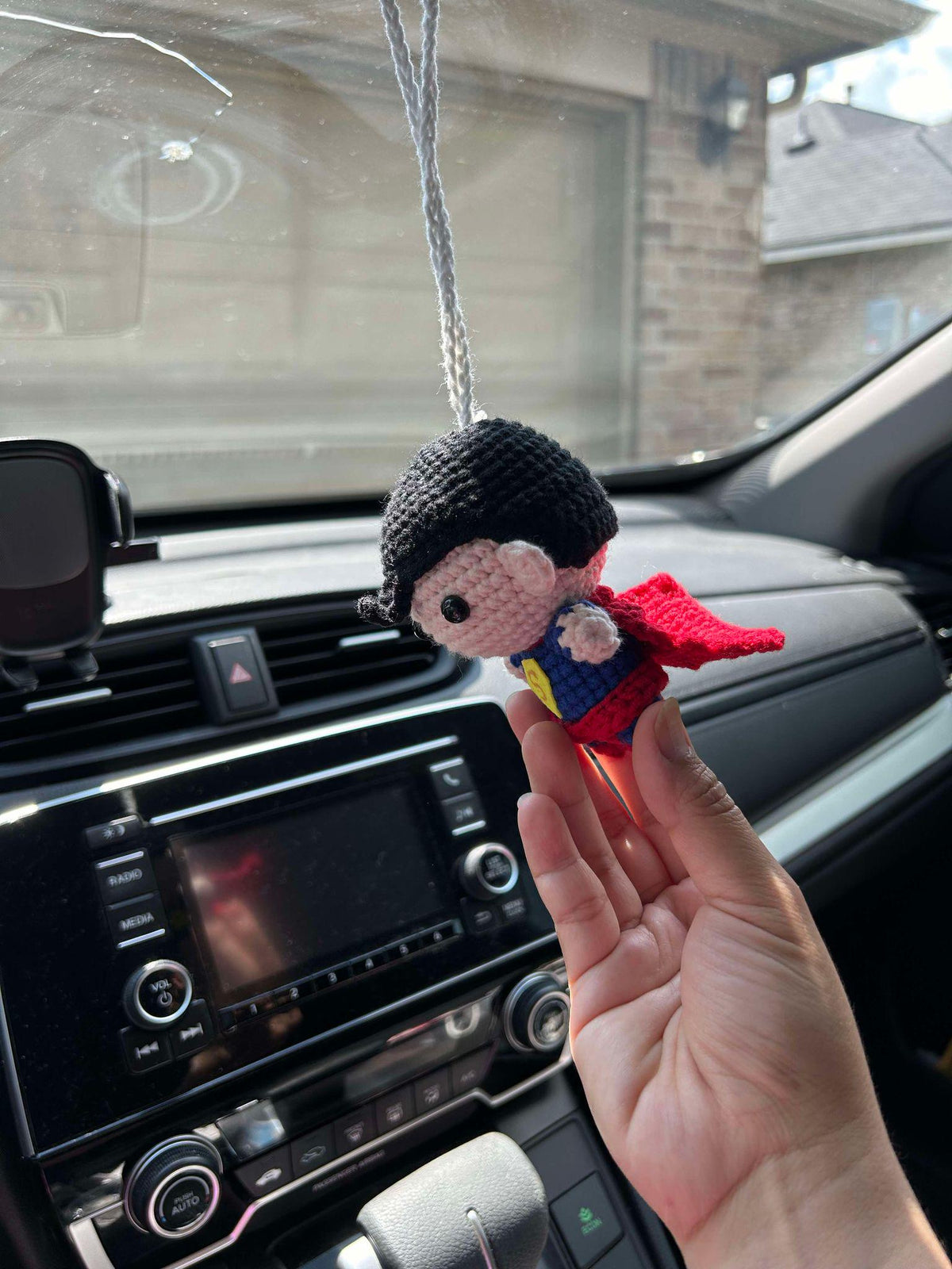 Handmade Crochet Batman Car Charm, Superhero Decor