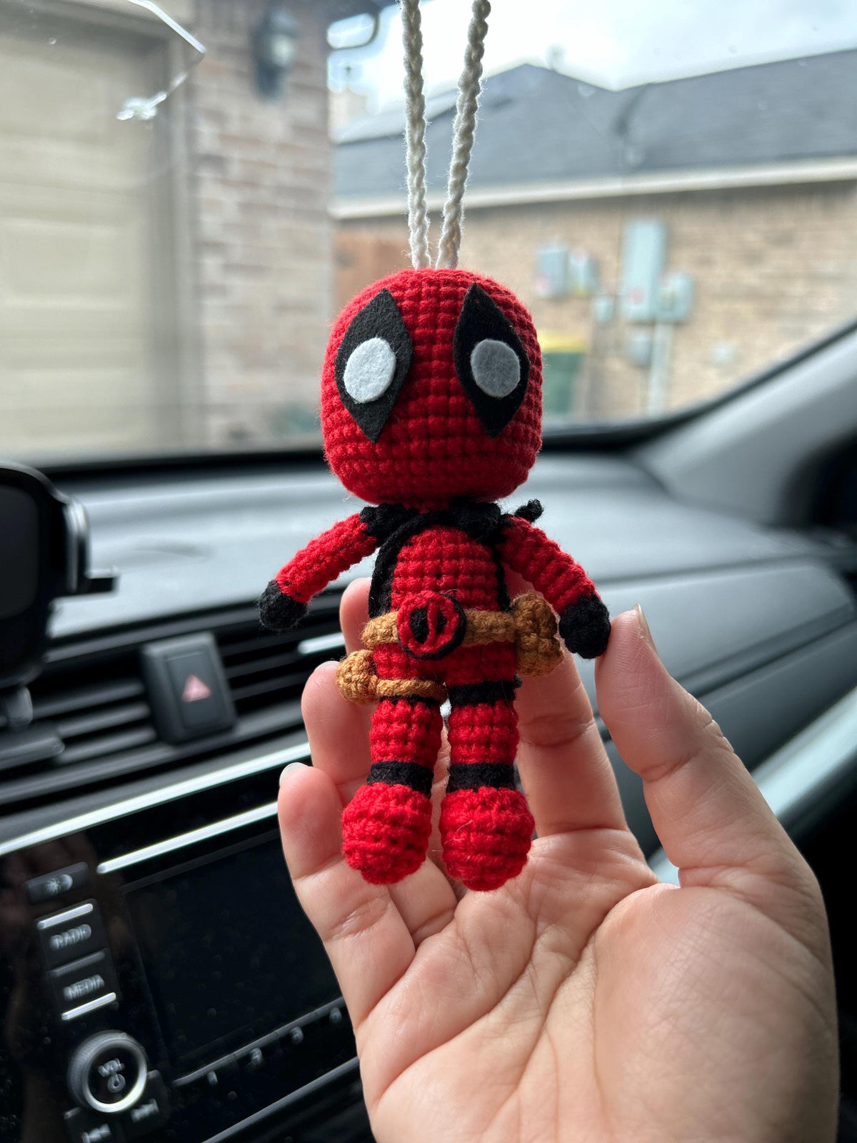Crochet Deadpool and Wolverine Car Hanging, Handmade Baby Yarn