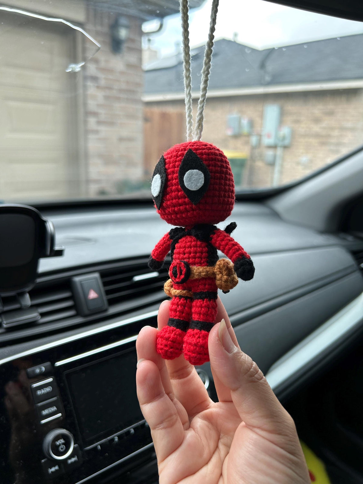 Crochet Deadpool and Wolverine Car Hanging, Handmade Baby Yarn