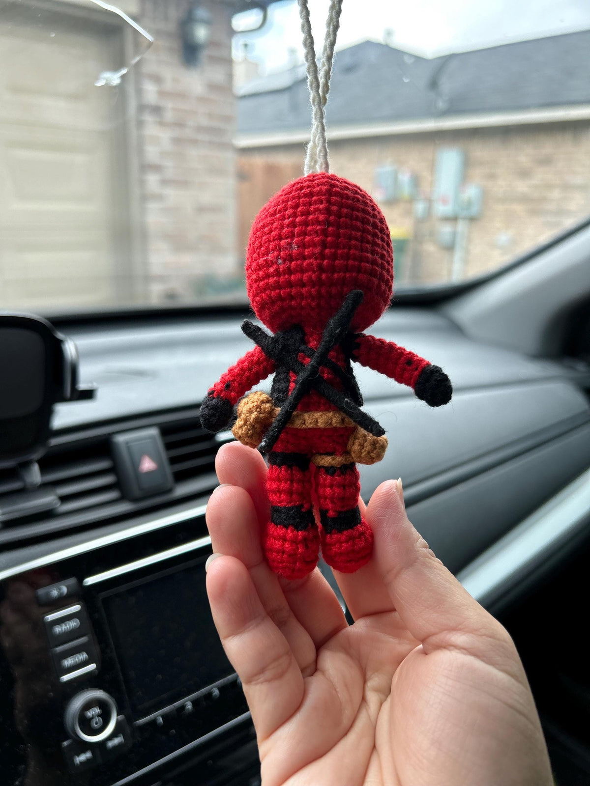 Crochet Deadpool and Wolverine Car Hanging, Handmade Baby Yarn