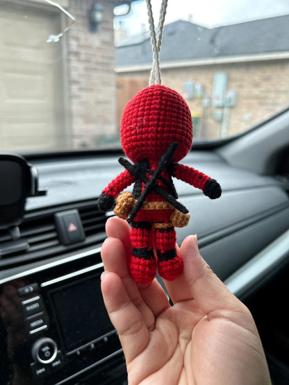Crochet Deadpool and Wolverine Car Hanging, Handmade Baby Yarn