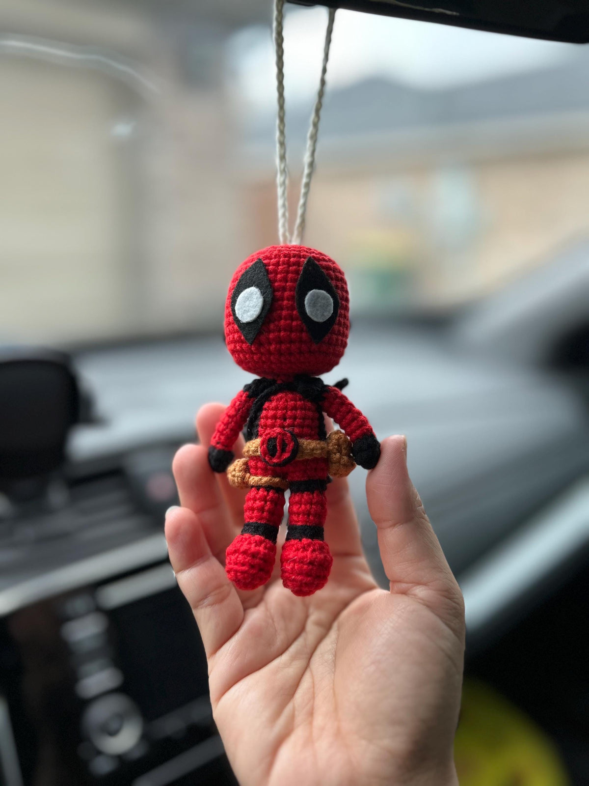 Crochet Deadpool and Wolverine Car Hanging, Handmade Baby Yarn