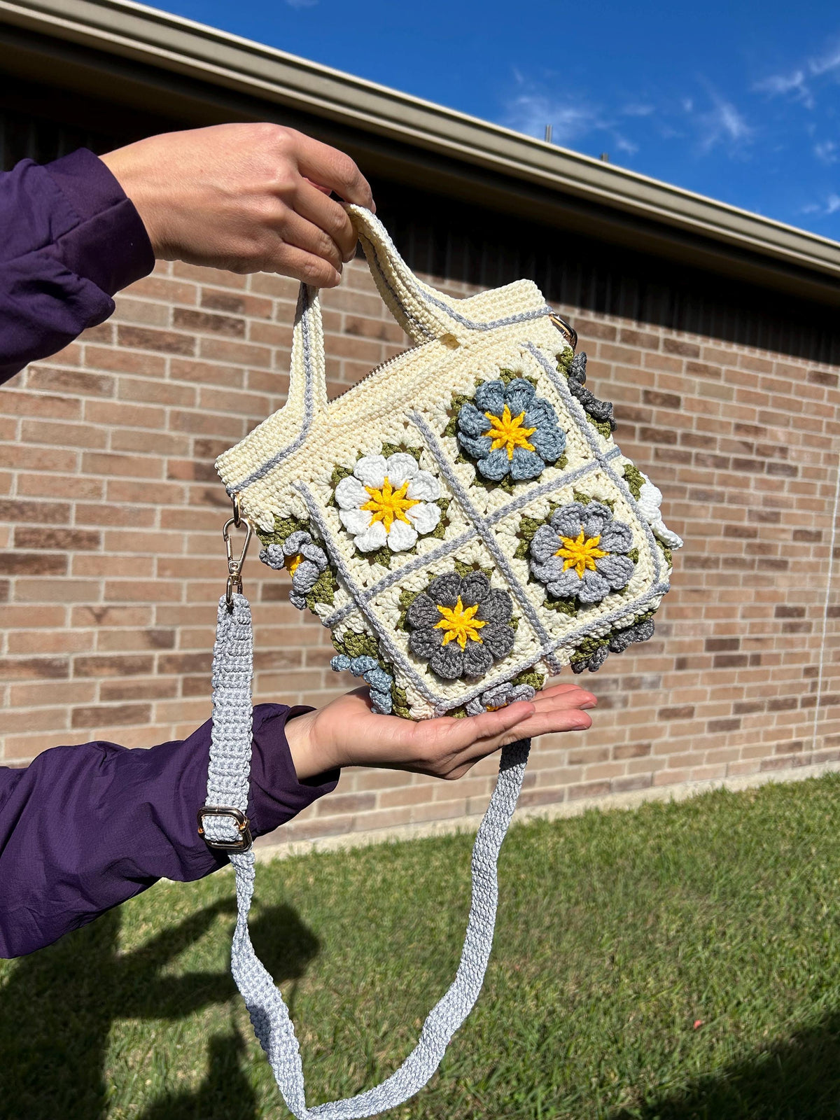 Handmade Crochet Flowers Shoulder Bag, Crochet Flowers Handbags, Valentine Gift, Birthday Gift