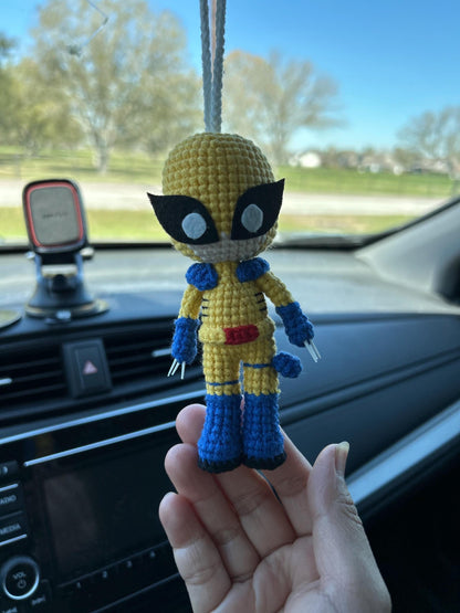 Crochet Deadpool and Wolverine Car Hanging, Handmade Baby Yarn