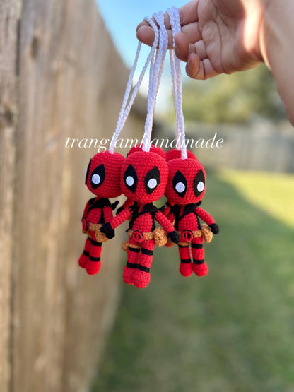 Crochet Deadpool and Wolverine Car Hanging, Handmade Baby Yarn