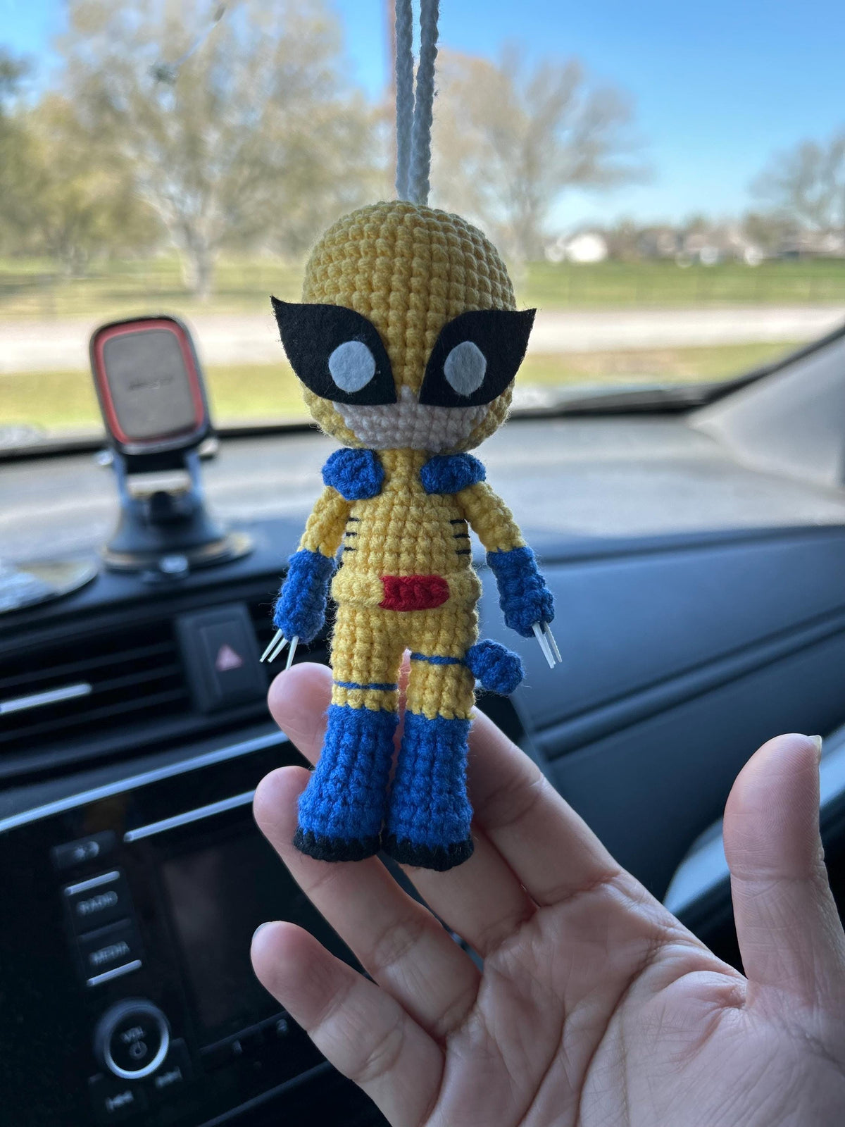 Crochet Deadpool and Wolverine Car Hanging, Handmade Baby Yarn