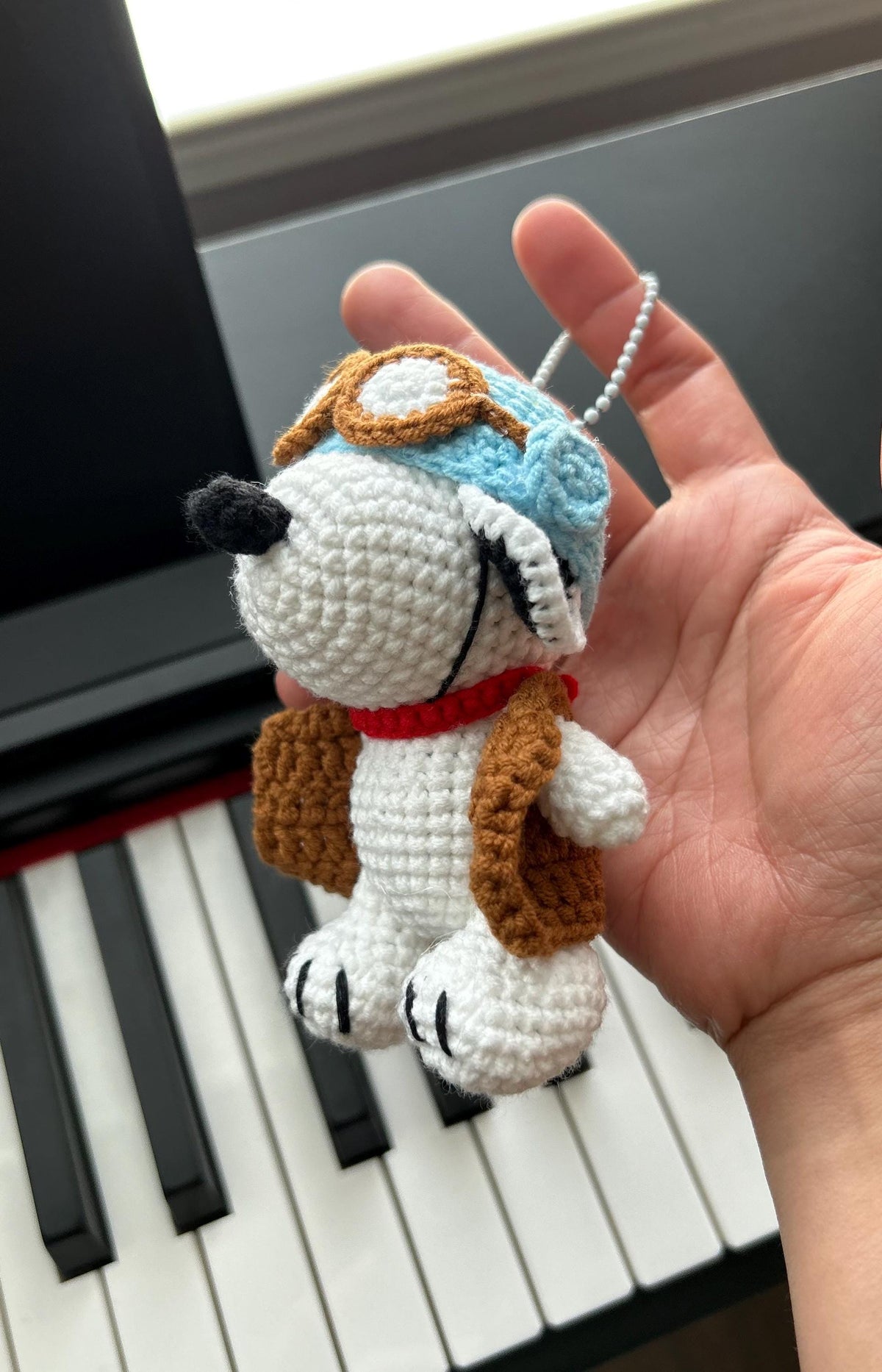 Crochet Snoopy Keychain: Soft Baby Yarn, Party Hat