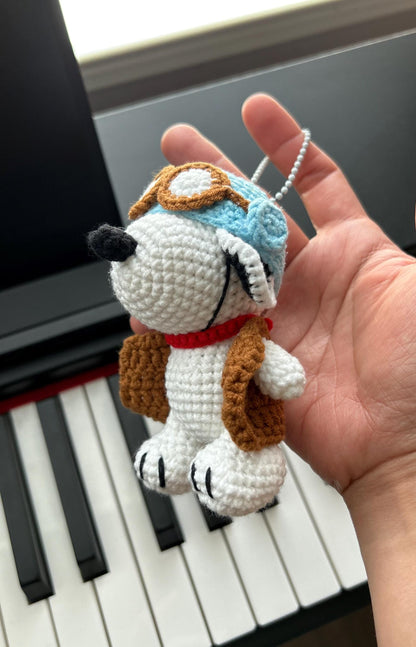 Crochet Snoopy Keychain: Soft Baby Yarn, Party Hat