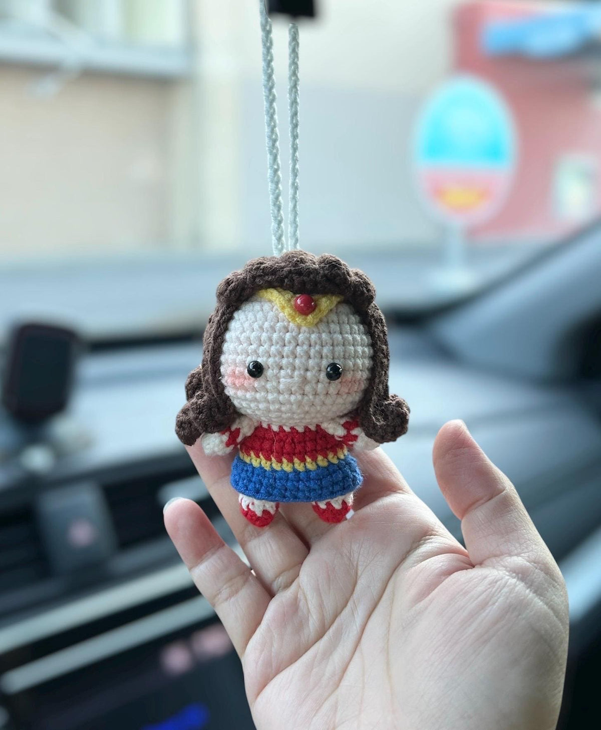 Handmade Crochet Batman Car Charm, Superhero Decor