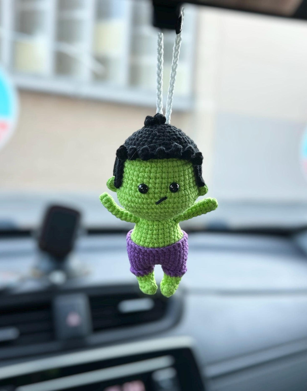 Handmade Crochet Batman Car Charm, Superhero Decor