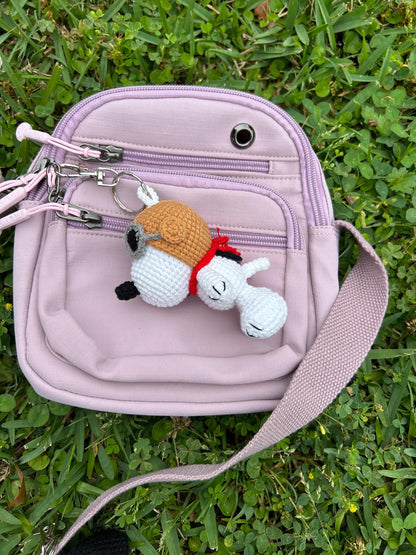 Crochet Snoopy Keychain: Soft Baby Yarn, Party Hat