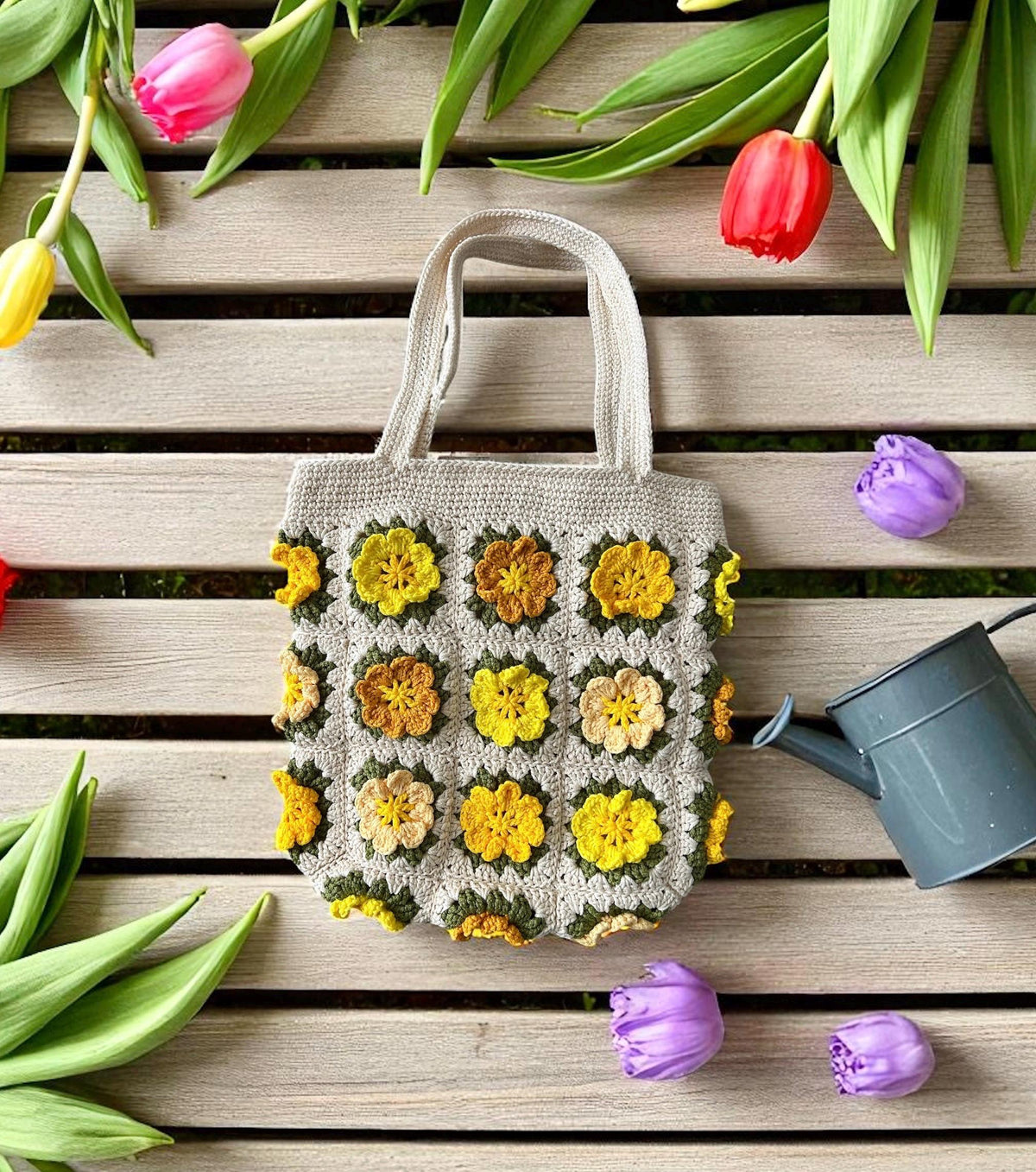 Handmade Crochet Flowers Shoulder Bag, Crochet Flowers Handbags, Valentine Gift, Birthday Gift