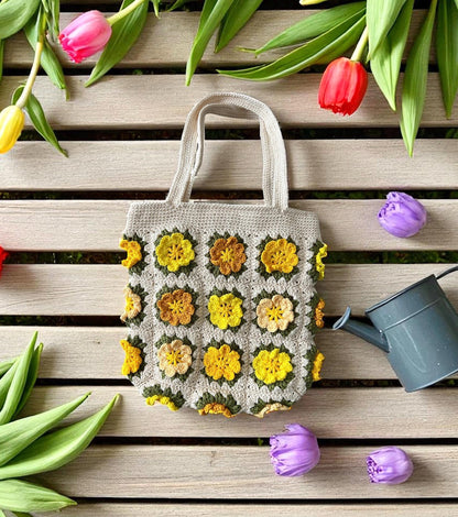 Handmade Crochet Flowers Shoulder Bag, Crochet Flowers Handbags, Valentine Gift, Birthday Gift