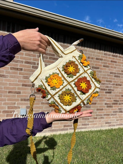 Handmade Crochet Flowers Shoulder Bag, Crochet Flowers Handbags, Valentine Gift, Birthday Gift