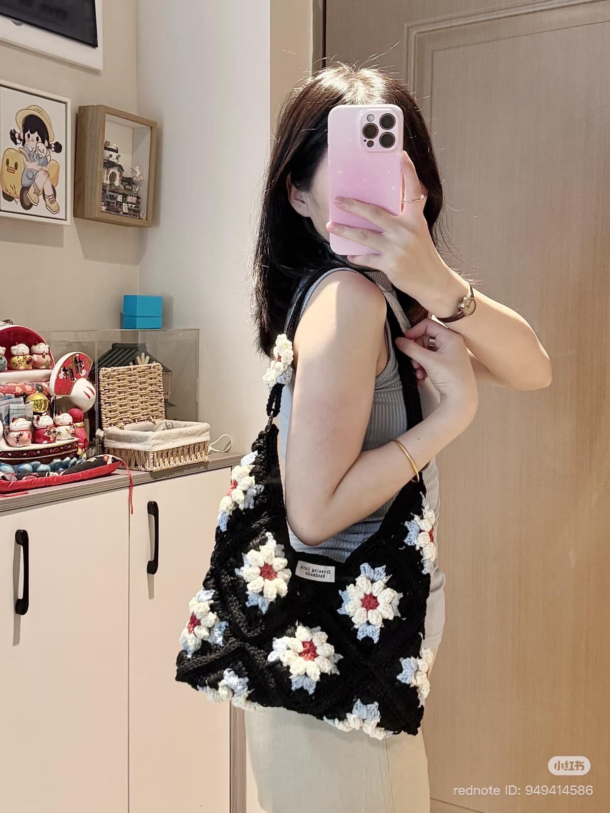 Handmade Crochet Flowers Shoulder Bag, Crochet Flowers Handbags, Valentine Gift, Birthday Gift