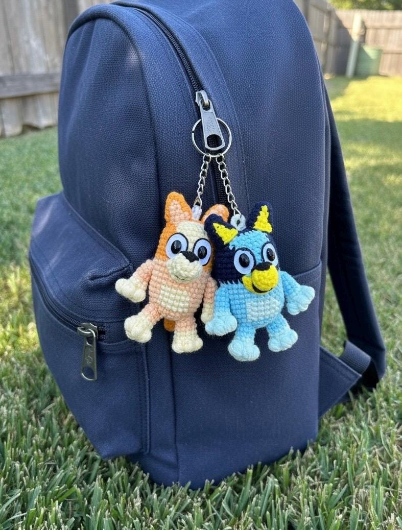 Crochet Bluey And Bingo Keychain