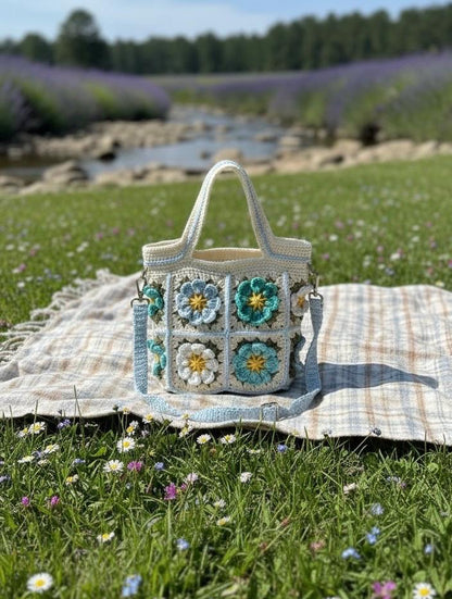 Handmade Crochet Flowers Shoulder Bag, Crochet Flowers Handbags, Valentine Gift, Birthday Gift