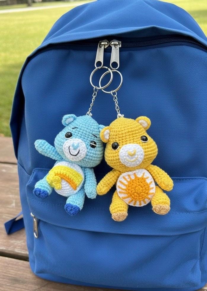 Crochet Bear with Heart Keychain, Valentines Gift