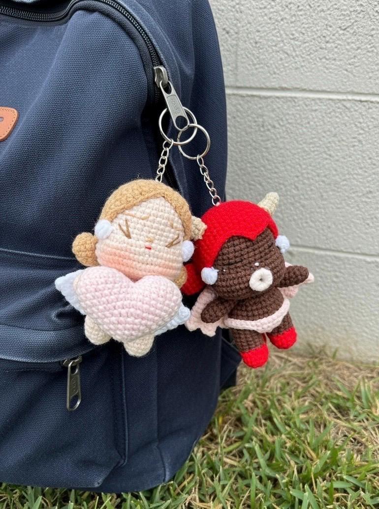 Crochet Bear with Heart Keychain, Valentines Gift