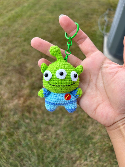 Handmade Crochet Alien Keychain: Baby Yarn, Backpack Charm