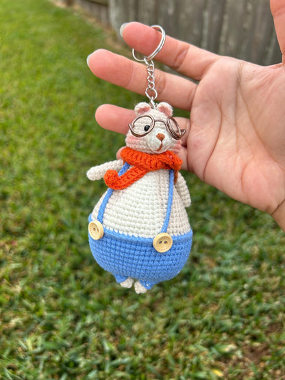 Crochet Bear with Heart Keychain, Valentines Gift