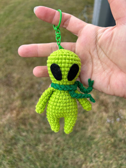 Handmade Crochet Alien Keychain: Baby Yarn, Backpack Charm