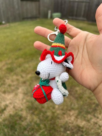 Crochet Snoopy Keychain: Soft Baby Yarn, Party Hat