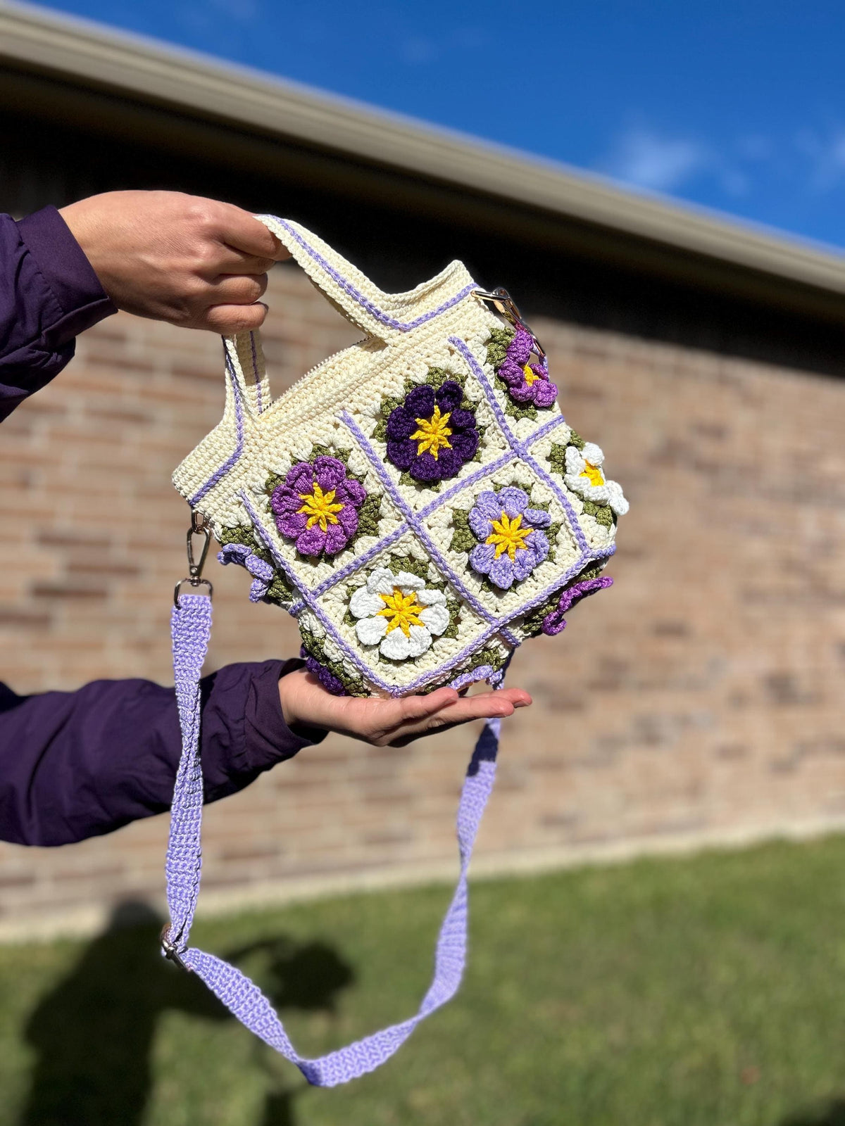 Handmade Crochet Flowers Shoulder Bag, Crochet Flowers Handbags, Valentine Gift, Birthday Gift