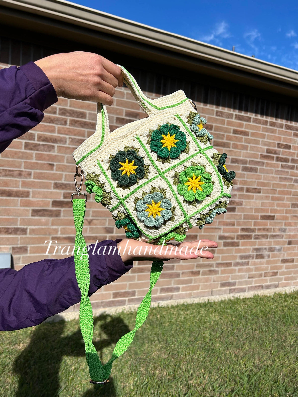 Handmade Crochet Flowers Shoulder Bag, Crochet Flowers Handbags, Valentine Gift, Birthday Gift
