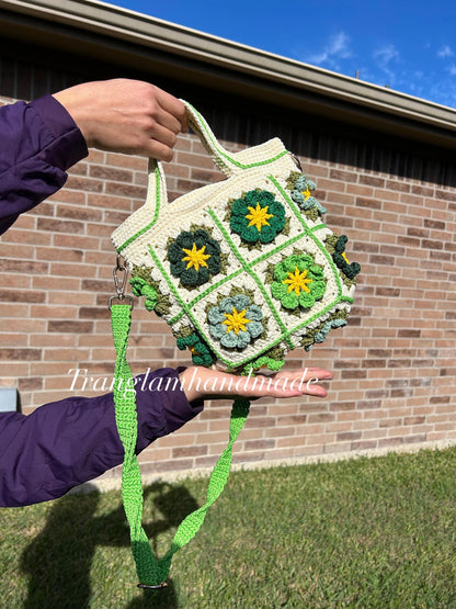 Handmade Crochet Flowers Shoulder Bag, Crochet Flowers Handbags, Valentine Gift, Birthday Gift