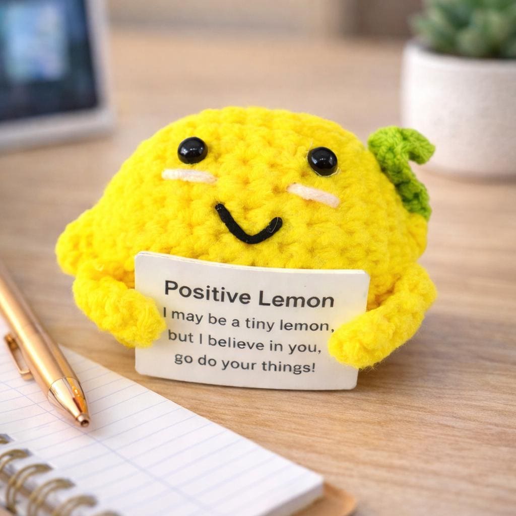 Positive Lemon Crochet Plush with Encouragement Card