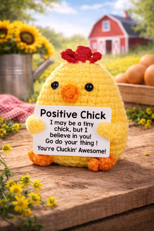 Positive Chick Crochet Motivational Plush with Card Gift