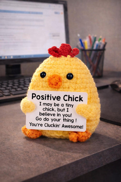 Positive Chick Crochet Motivational Plush with Card Gift