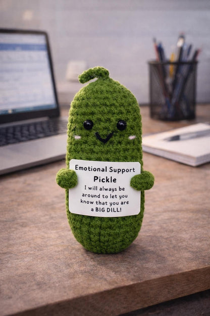 Emotional Support Pickle Crochet Plush with Funny Card Gift