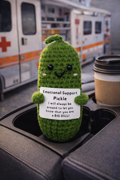 Emotional Support Pickle Crochet Plush with Funny Card Gift