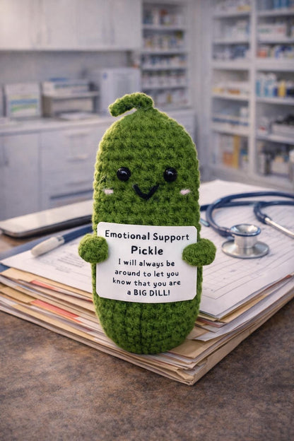 Emotional Support Pickle Crochet Plush with Funny Card Gift
