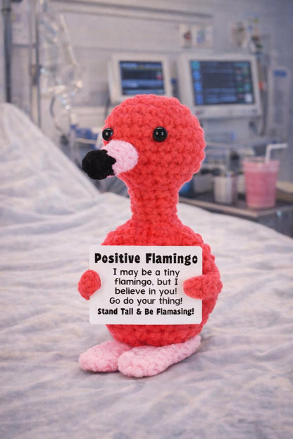 Positive Flamingo Crochet Motivational Plush with Card Gift