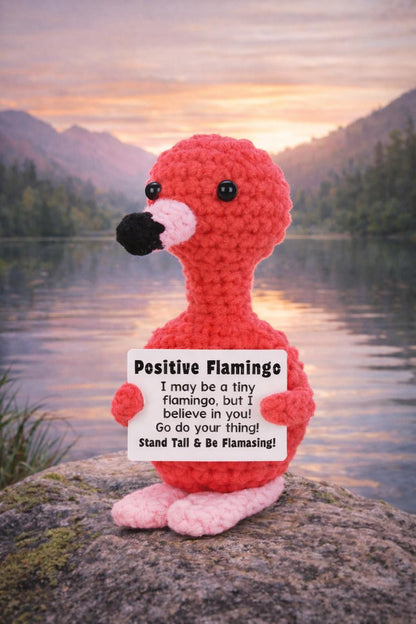 Positive Flamingo Crochet Motivational Plush with Card Gift