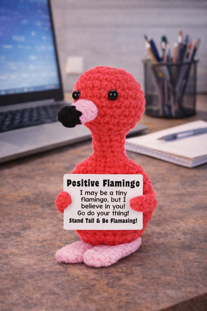 Positive Flamingo Crochet Motivational Plush with Card Gift