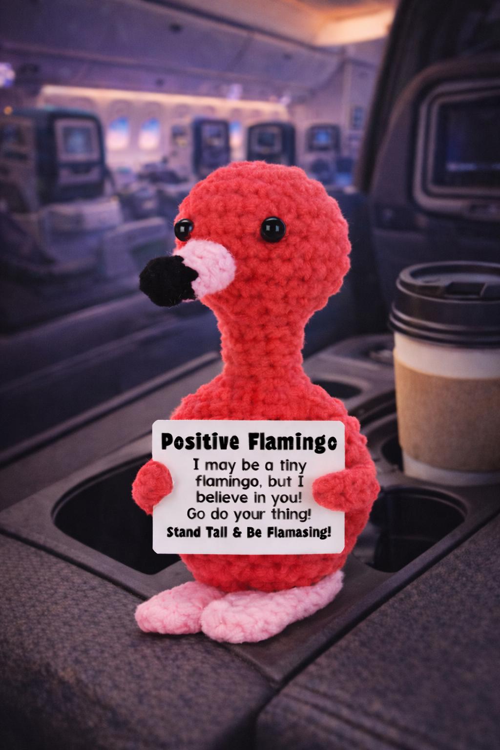 Positive Flamingo Crochet Motivational Plush with Card Gift