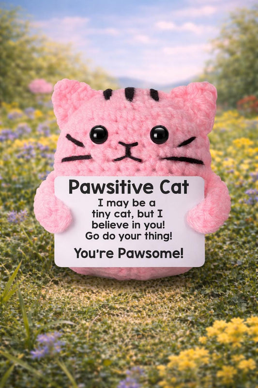 Pawsitive Cat Crochet Motivational Plush You’re Pawsome Gift