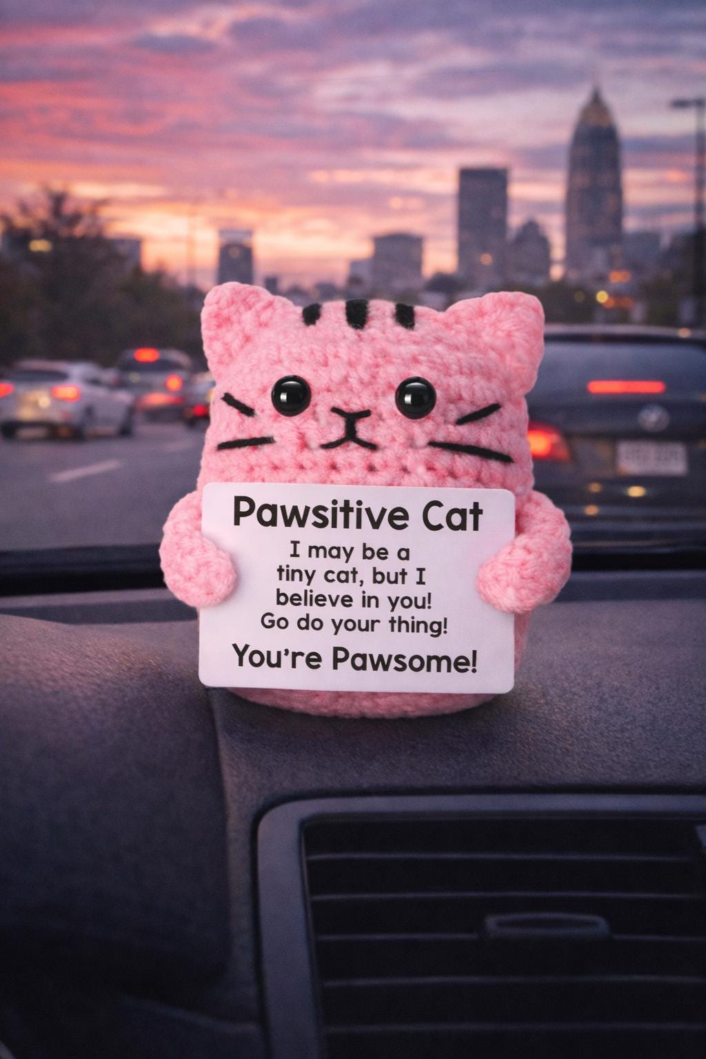 Pawsitive Cat Crochet Motivational Plush You’re Pawsome Gift