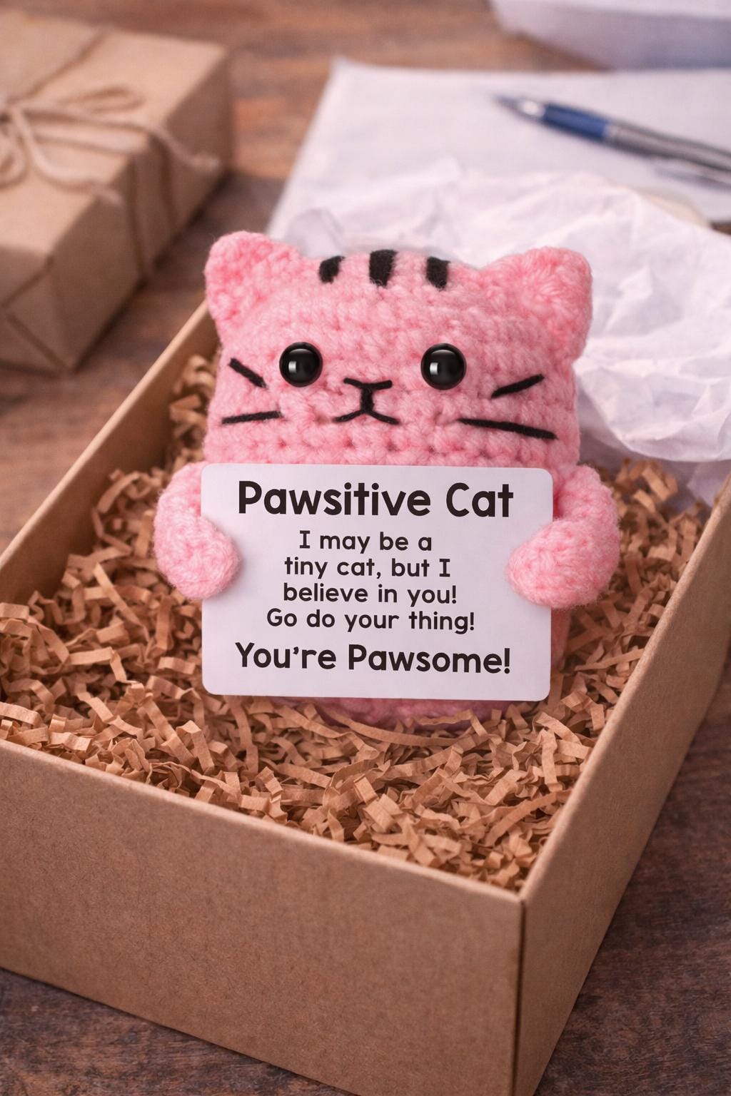 Pawsitive Cat Crochet Motivational Plush You’re Pawsome Gift