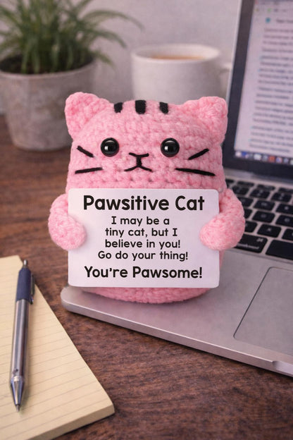 Pawsitive Cat Crochet Motivational Plush You’re Pawsome Gift