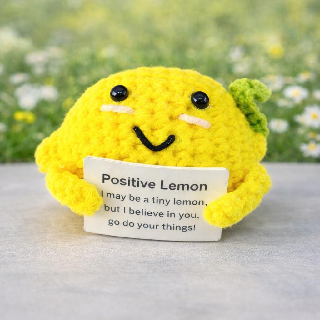 Positive Lemon Crochet Plush with Encouragement Card