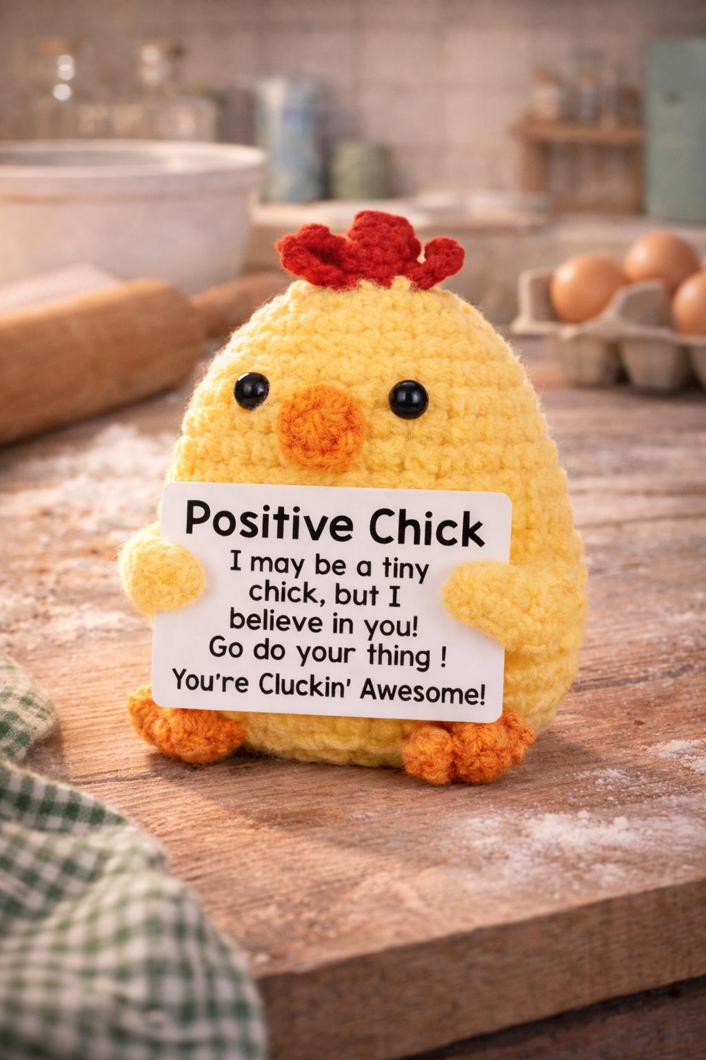 Positive Chick Crochet Motivational Plush with Card Gift