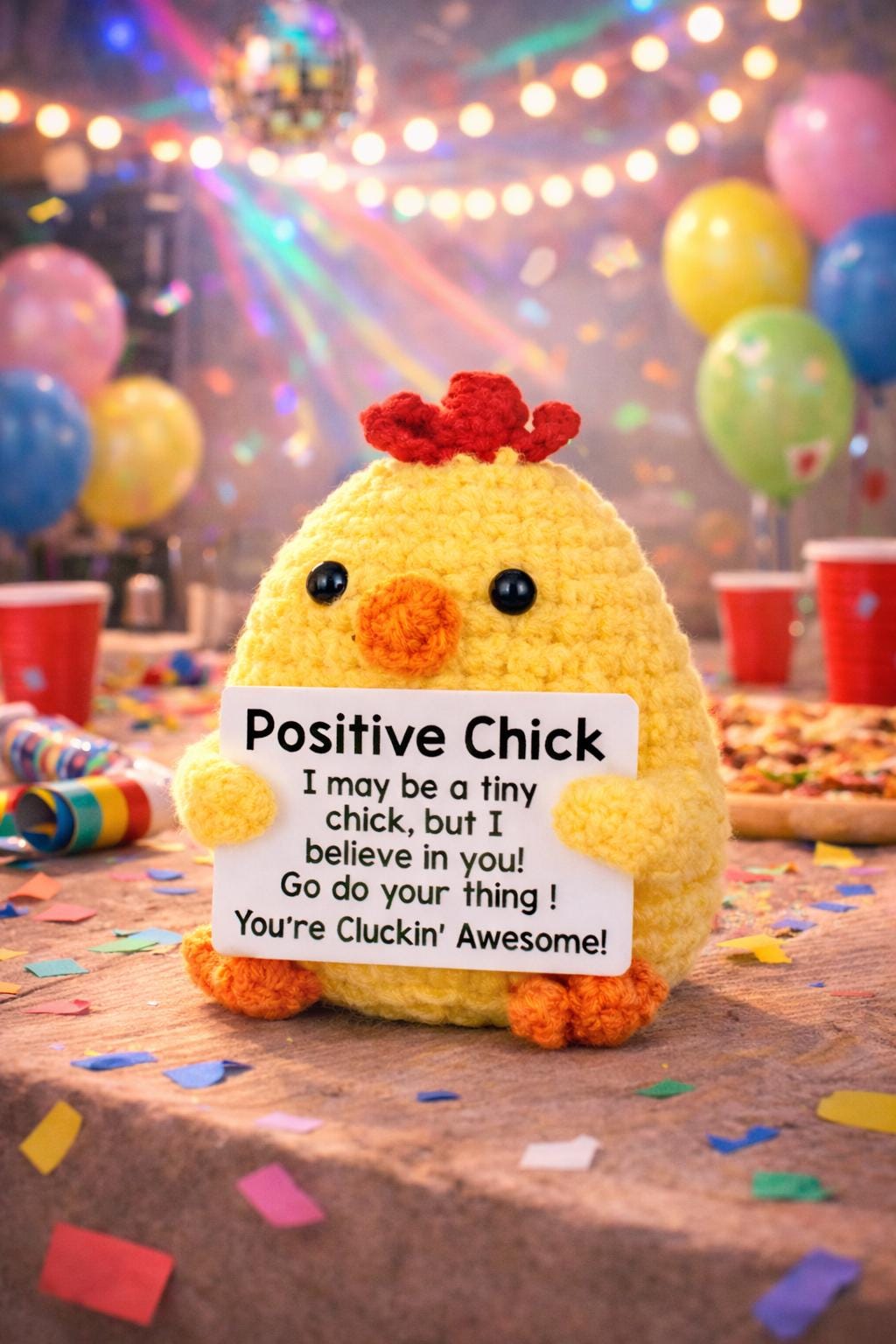Positive Chick Crochet Motivational Plush with Card Gift