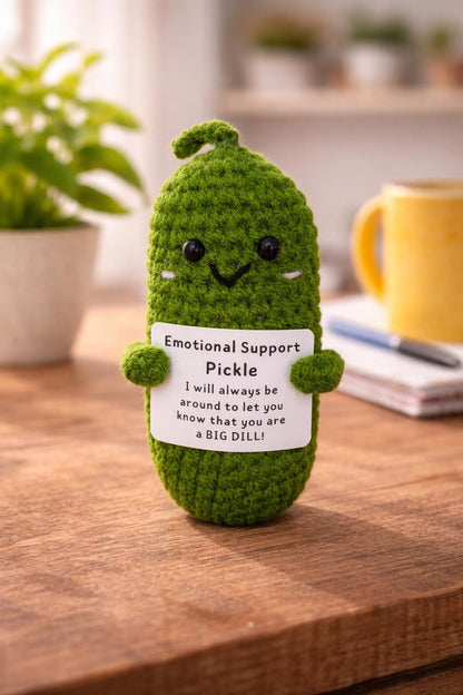 Emotional Support Pickle Crochet Plush with Funny Card Gift
